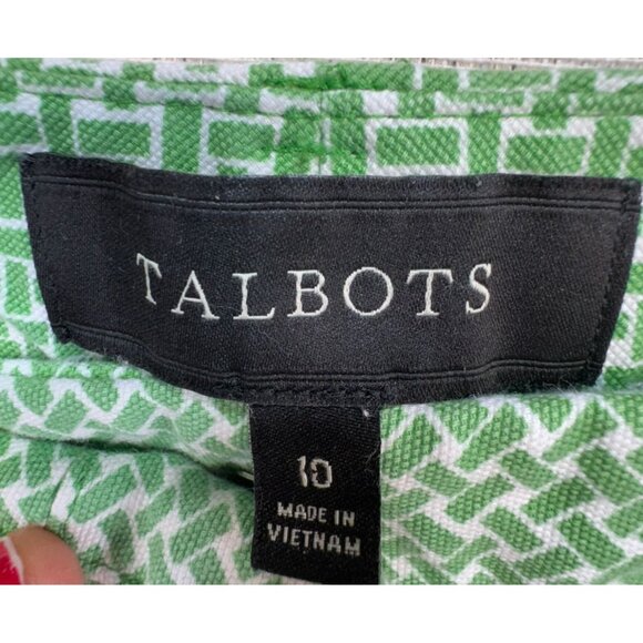 Talbots Womens Heritage Cropped Pants Size 10 Green & White Patterned Beachy - Picture 2 of 15